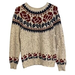 Vintage Fair Isle Knit Sweater Women's Medium Multicolor Pattern Wool Blend